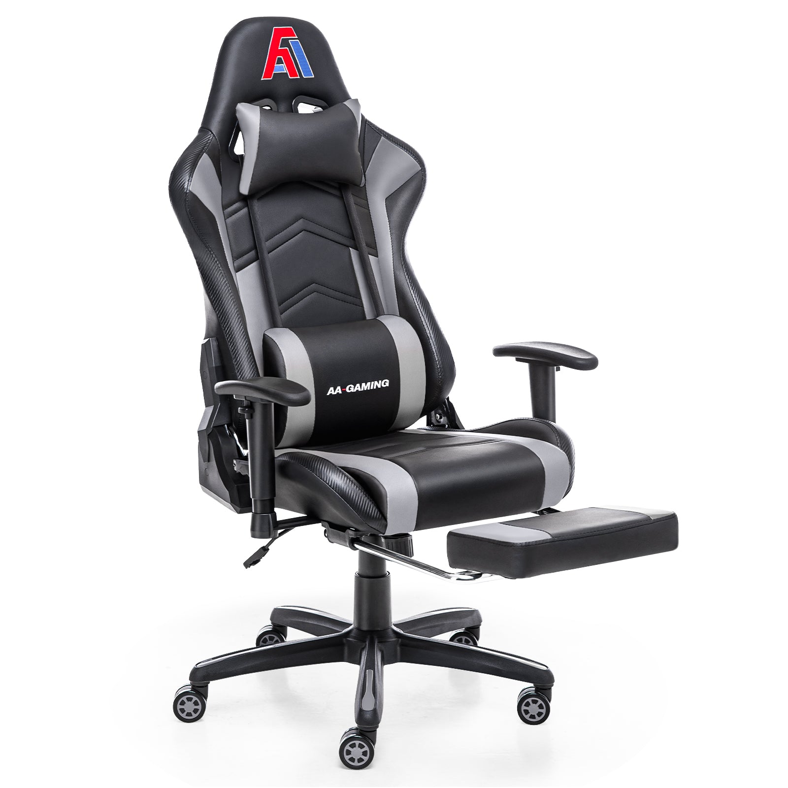 AA Products Gaming Chair Ergonomic High Back Computer Racing Chair Adjustable Office Chair with Footrest, Lumbar Support Swivel Chair - Upgraded Version BlackGrey(GChair03-footrest-BlackGrey) - AA Products Inc