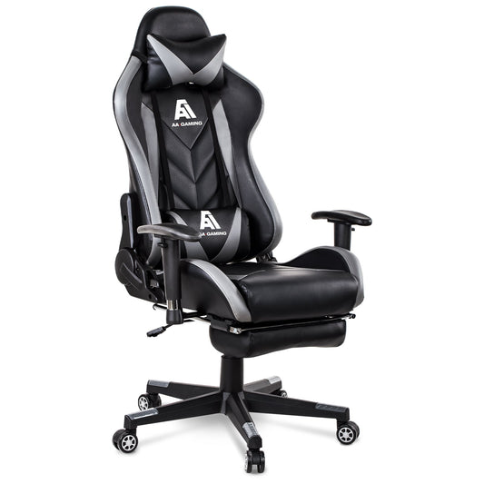 AA Products Gaming Chair High Back Ergonomic Computer Racing Chair Adjustable Office Chair with Footrest, Lumbar Support Swivel Chair - Grey - AA Products Inc