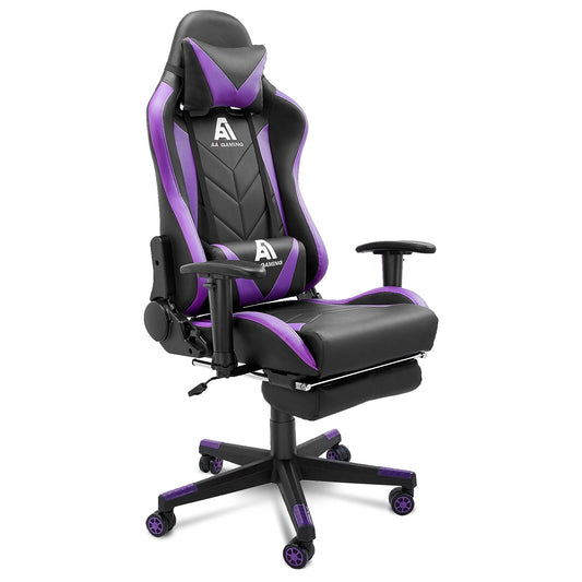 AA Products Gaming Chair High Back Ergonomic Computer Racing Chair Adjustable Gamer Chair with Footrest, Lumbar Support Swivel Chair – BlackPurple - AA Products Inc