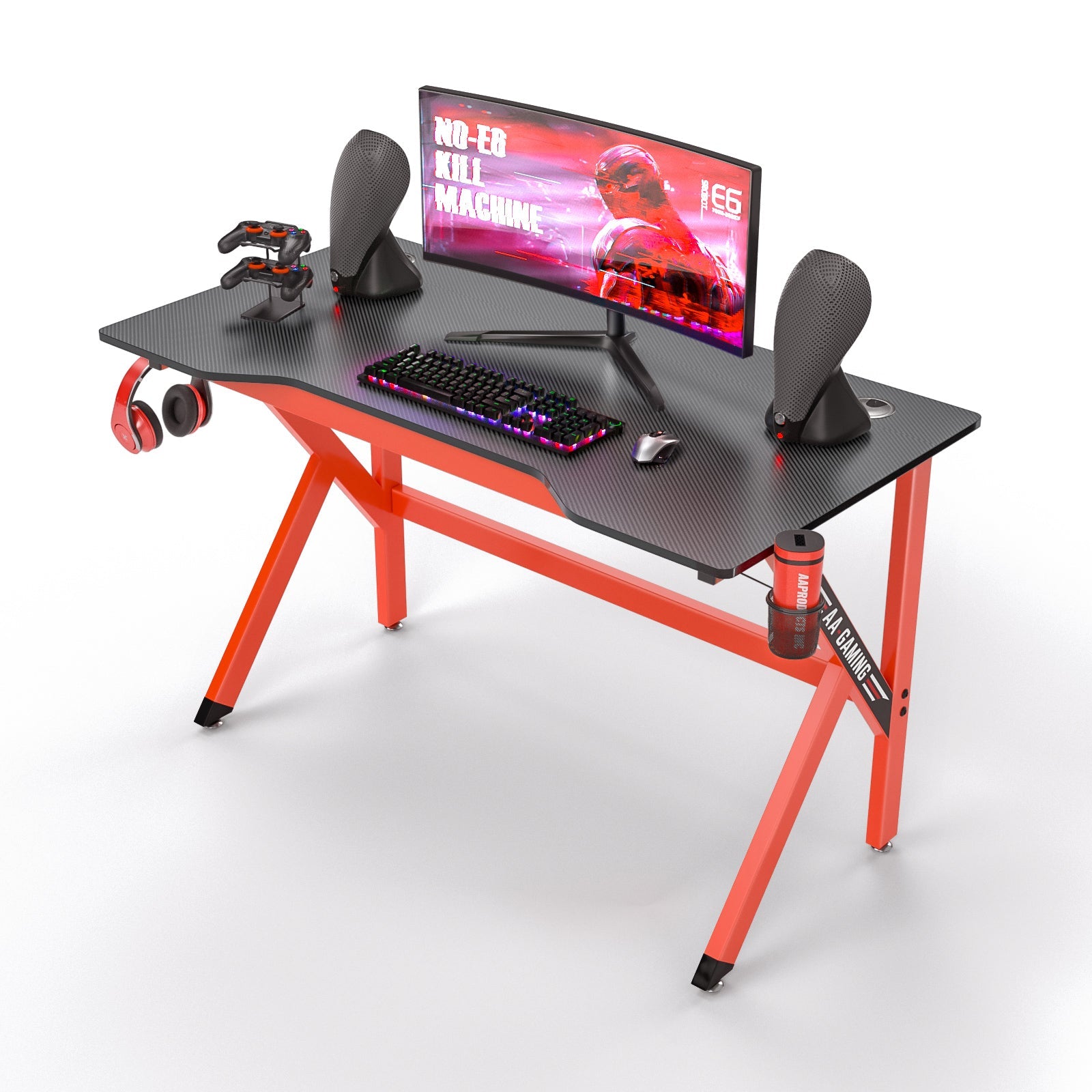 Gaming Desk 47.2 Inches K-Shaped Design Computer Desk Suitable for Home and Office with Controller Stand, Cup Holder and Headphone Hook(GD-K-Red) - AA Products Inc