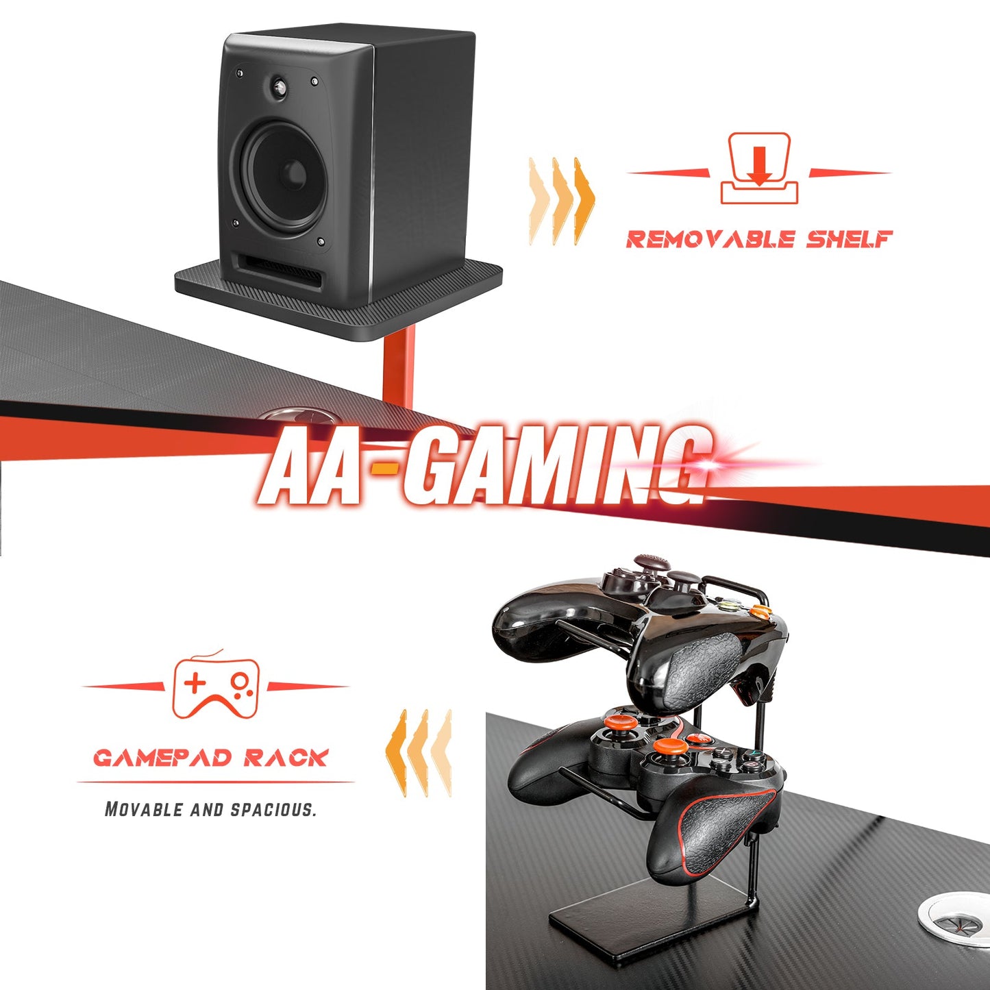 AA Products Gaming Desk 47.2",Z-Shaped Design Computer Desk Suitable for Home and Office with Controller Stand, Cup Holder, Headphone Hook and Loudspeaker Stand(GD-Z-Red) - AA Products Inc